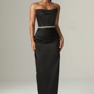 Alara Duchess Crystal Gown Dress (Black)